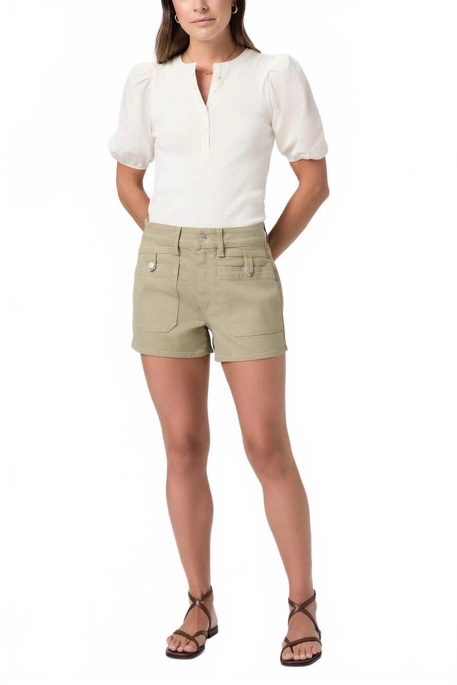 NEW PAIGE fallon mid rise shorts in vintage oak moss